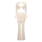 Damen elegantes Crop-Top und weit geschnittene Hose Set R&B