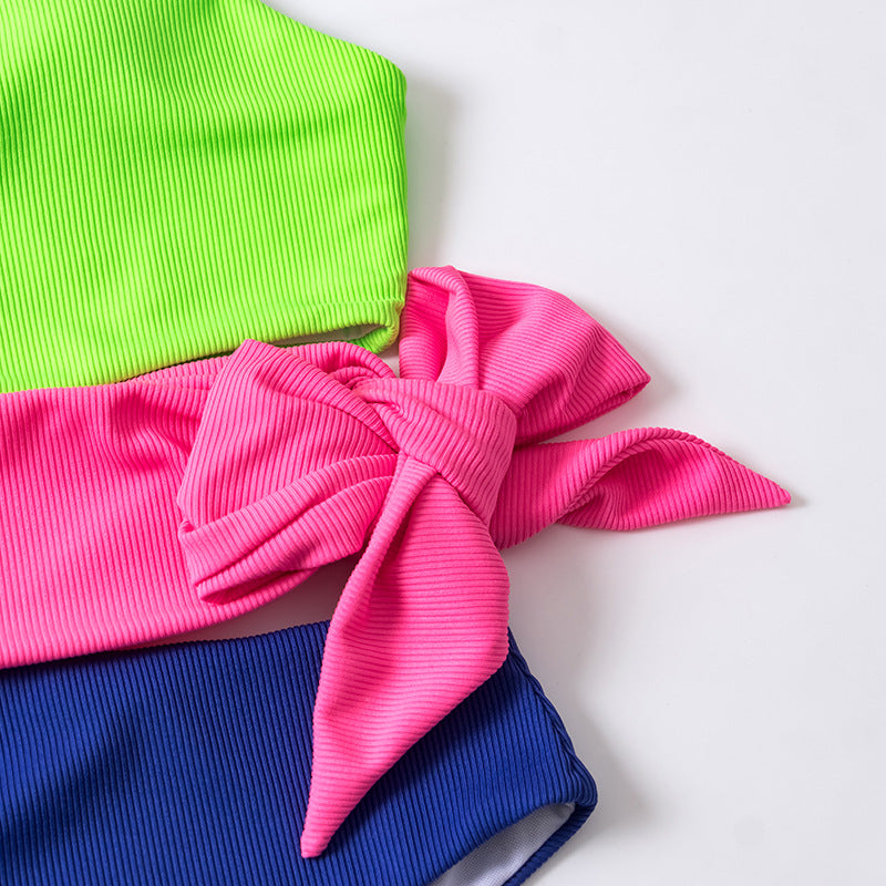 Damen Einteiliger Badeanzug mit asymmetrischem Design und modischem Wickelbund R&B