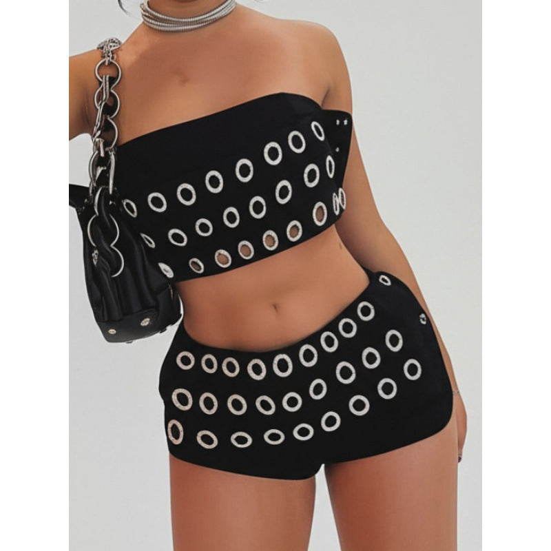 Damen modischer Minirock mit asymmetrischem Schnitt und metallischen Details R&B