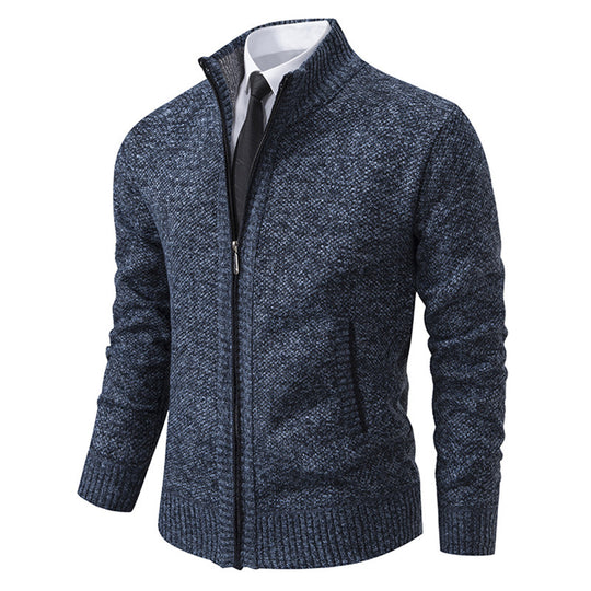 Herren elegante Strickjacke mit durchgehendem Reißverschluss und strukturiertem Design R&B