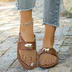 Damen elegante Slingback-Ballerinas mit eingewR&Btem Netzdesign und glänzendem Akzent R&B