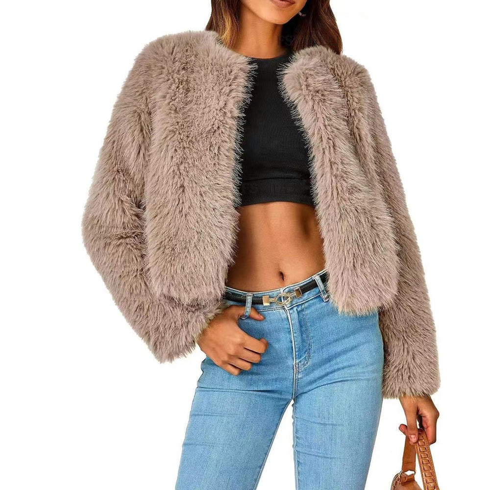 Damen Kuschelige Kurze Pelzjacke R&B