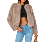 Damen Kuschelige Kurze Pelzjacke R&B