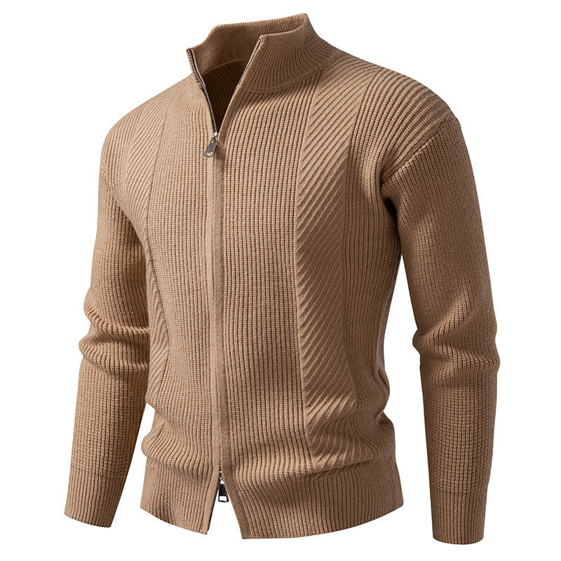Herren modische Strickjacke mit Stehkragen und durchgehendem Reißverschluss R&B