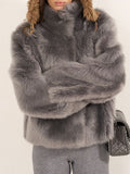Damen Pelzjacke im modernen Oversize-Stil mit gemütlichem Kragen R&B