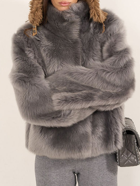Damen Pelzjacke im modernen Oversize-Stil mit gemütlichem Kragen R&B