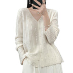 Damen Knopfverschluss Pailletten Cardigan Pullover