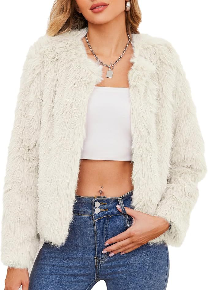 Damen Luxuriöse Kunstpelzjacke mit kurzem Schnitt und voluminösen Ärmeln R&B