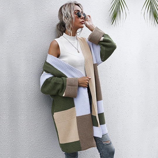 Damen modische Cardigan mit blockfarbigen Mustern und lässigem Schnitt R&B