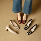 Damen Elegante Blockabsatz-Ballerinas mit funkelndem Schmuckdetail
