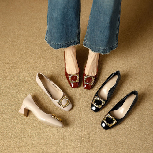 Damen Elegante Blockabsatz-Ballerinas mit funkelndem Schmuckdetail R&B