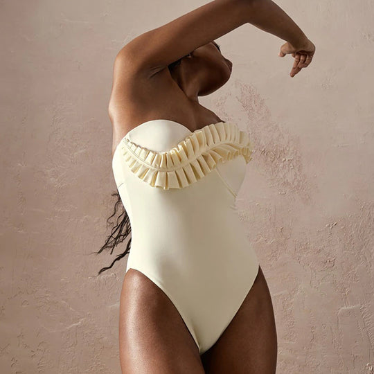 Damen Badeanzug mit asymmetrischem Volant-Design R&B