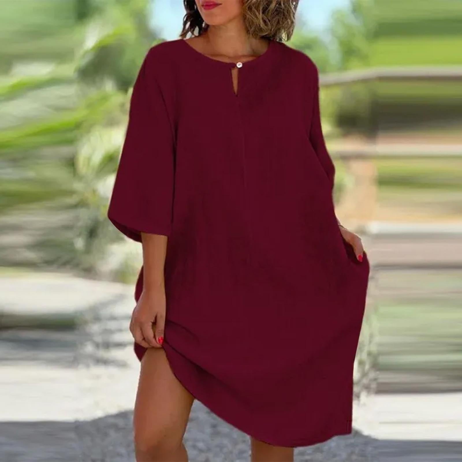 Damen luftig geschnittenes Kleid mit praktischen Taschen und elegantem Ausschnitt R&B
