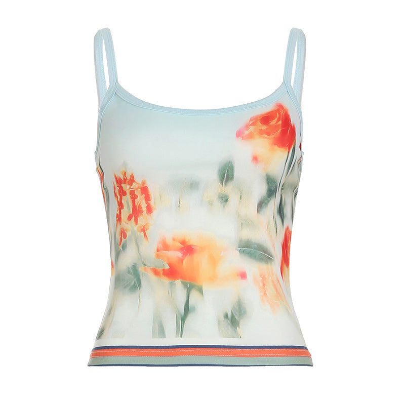 Damen Spaghettiträgertop mit floralem Print und feinem Bund R&B