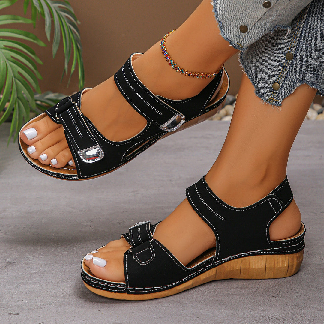 Damen Komfortable Klettverschluss-Sandalen mit geschwungenem Absatz R&B