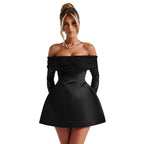 Damen Elegantes Off-Shoulder Minikleid mit Spitzenärmeln und tailliertem Schnitt R&B