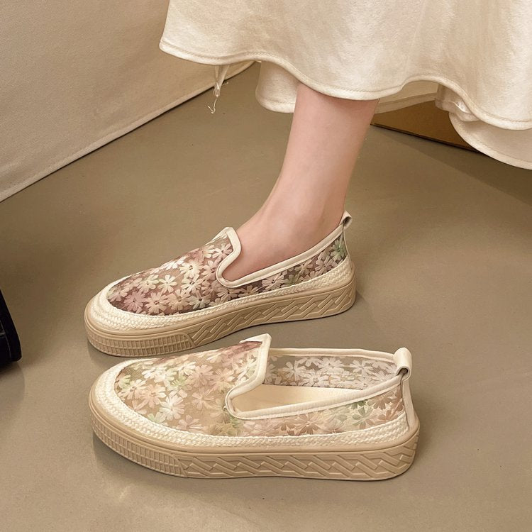 Damen Slip-On Sneakers mit floralem Stickdesign R&B