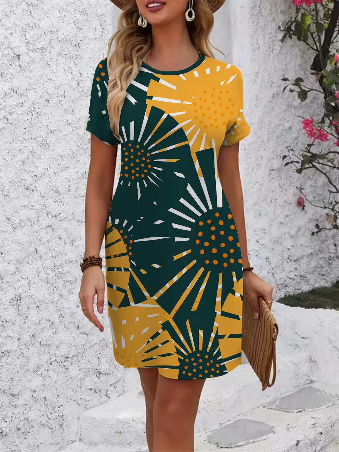 Damen farbenfrohes Mandala Kleid im lässigen Schnitt R&B