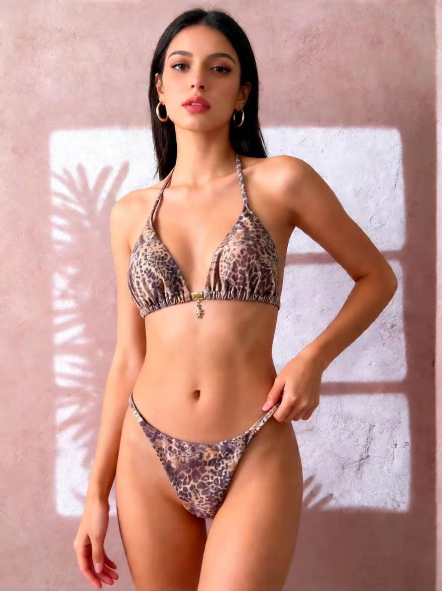 Damen Triangel-Bikini mit floralen Mustern und verstellbaren Bändern R&B