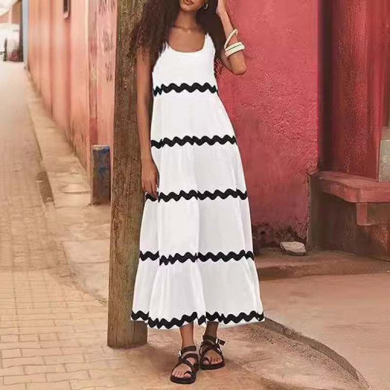 Damen Sommermaxikleid mit wellenförmigem Design R&B