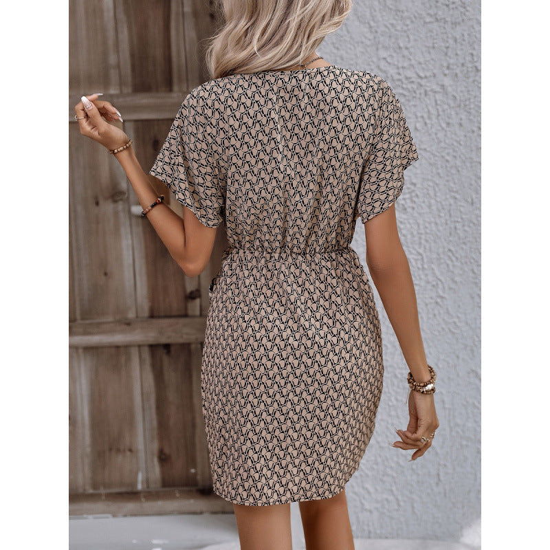 Damen Wickelkleid mit dekorativem Gürtel und verspieltem Muster R&B