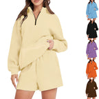 Damen Freizeit-Loungewear-Set mit halbem Reißverschluss und praktischen Taschen R&B