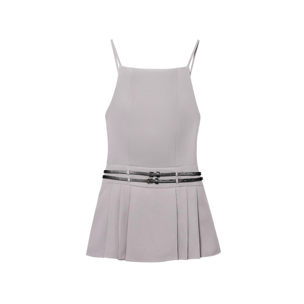 Damen Top mit elegantem Plissee-Design und modischem Gürtel R&B