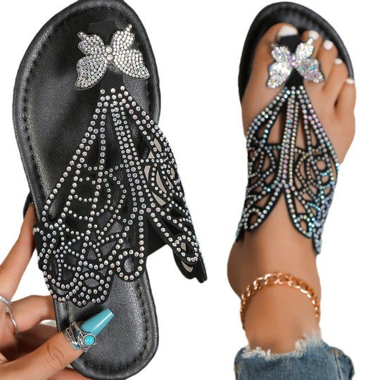 Damen elegante Riemchen Sandalen mit funkelnden Strassverzierungen und detaillierter Schnittführung R&B