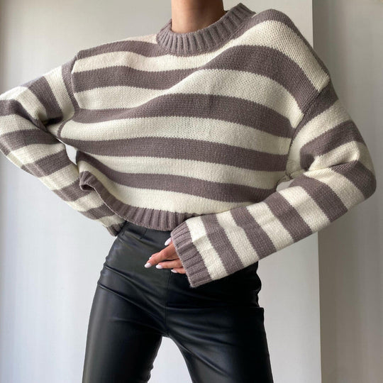 Damen lässiger Pullover mit modernem Streifenmuster und bequemen Schnitt R&B