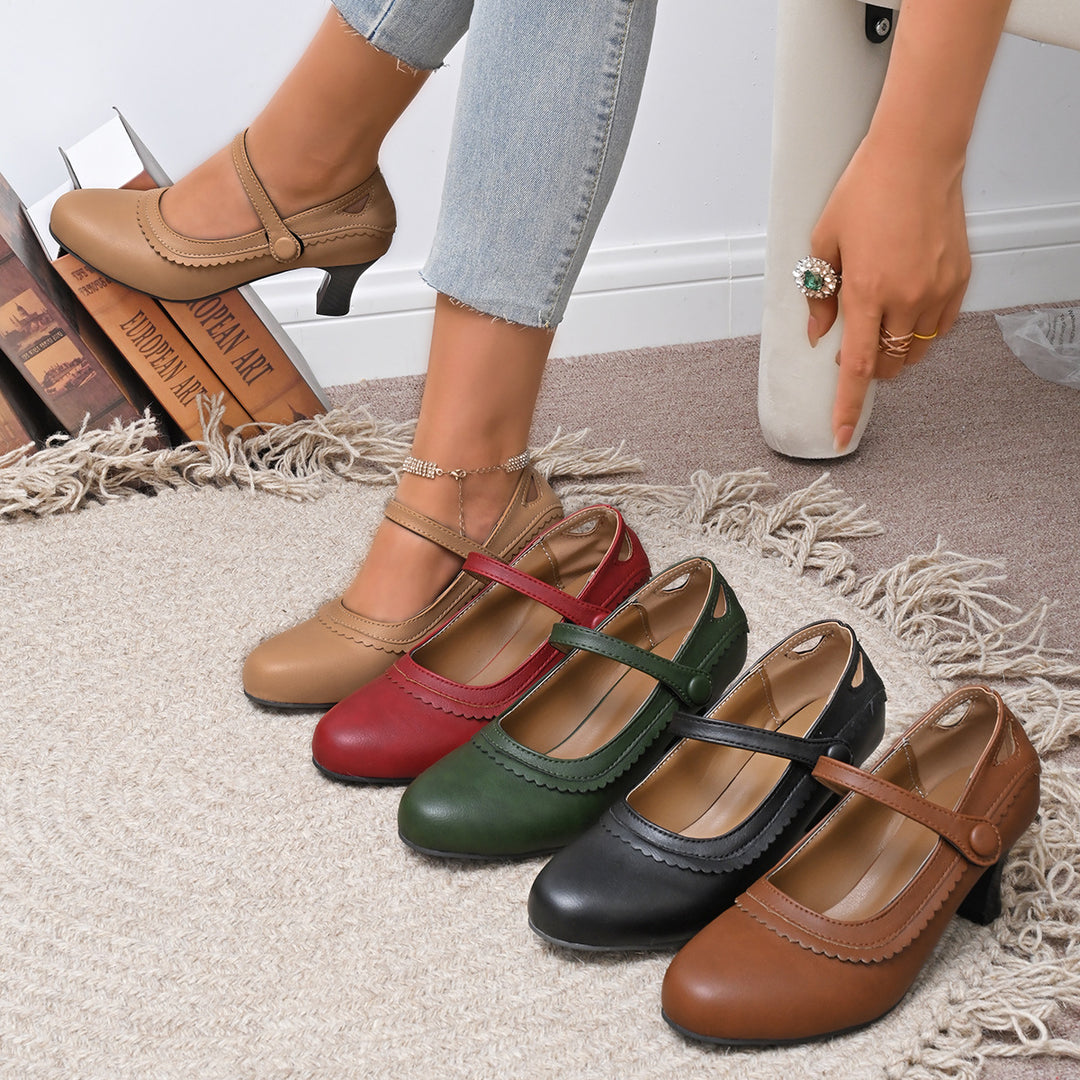 Damen elegante Mary Jane Pumps mit schicker Schnalle und komfortablem Absatz R&B
