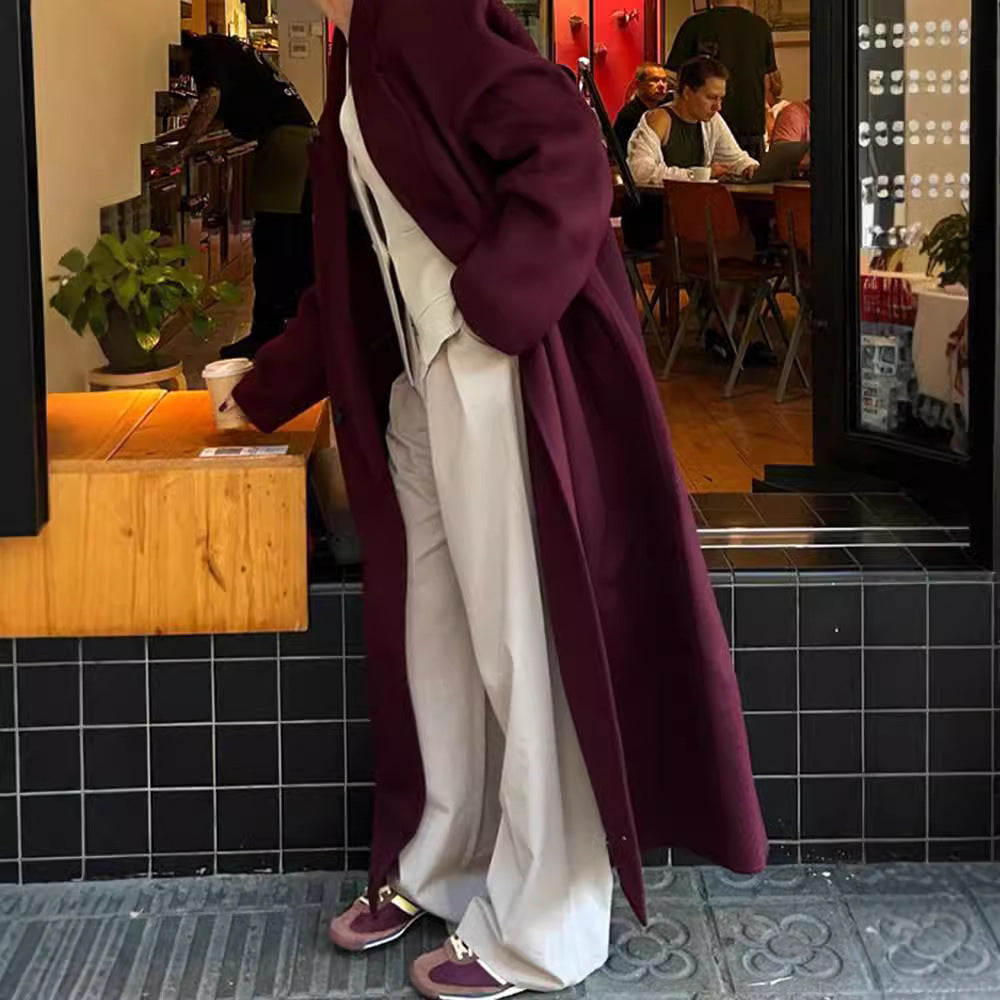 Damen Eleganter Wollmantel mit doppelt geknöpftem Design R&B