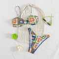 Damen Bikini mit elegantem Bandeau-Schnitt und buntem Muster R&B