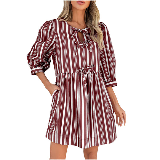 Damen lässiges gestreiftes Sommerkleid mit taillierter Silhouette R&B