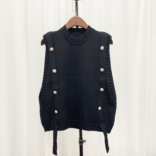 Damen Strickweste mit Knopfverschlüssen und seitlichen Bändern R&B