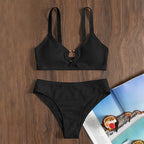 Damen Bikini-Set mit hohem Taillenschnitt und verzierten Trägern R&B