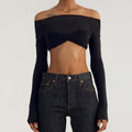 Damen Trendiges Cropped Oberteil mit Raffungen und Off-Shoulder Schnitt R&B