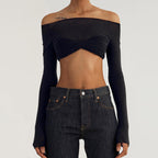Damen Trendiges Cropped Oberteil mit Raffungen und Off-Shoulder Schnitt R&B