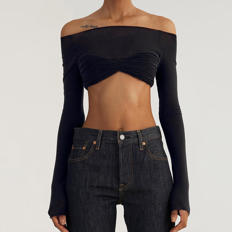 Damen Trendiges Cropped Oberteil mit Raffungen und Off-Shoulder Schnitt R&B