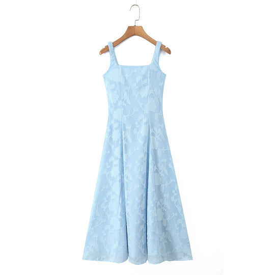 Damen Maxikleid mit floralem Reliefmuster und eleganten Trägern R&B