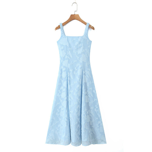 Damen Maxikleid mit floralem Reliefmuster und eleganten Trägern R&B
