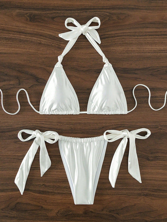 Damen Stilvoller Triangel-Bikini mit Schleifen-Details R&B