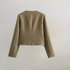 Damen kurzärmlige Utility-Jacke mit aufgesetzten Taschen und dekorativen Knöpfen R&B