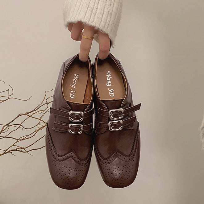 Damen Elegante und modische Schnürschuhe mit Doppelschnallen und perforiertem Obermaterial R&B
