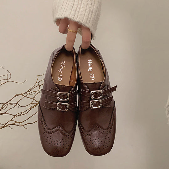 Damen Elegante und modische Schnürschuhe mit Doppelschnallen und perforiertem Obermaterial R&B