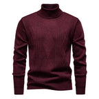 Herren nan Feinstrick-Rollkragenpullover mit strukturierter Zopfmuster-Struktur und körpernahem Schnitt R&B