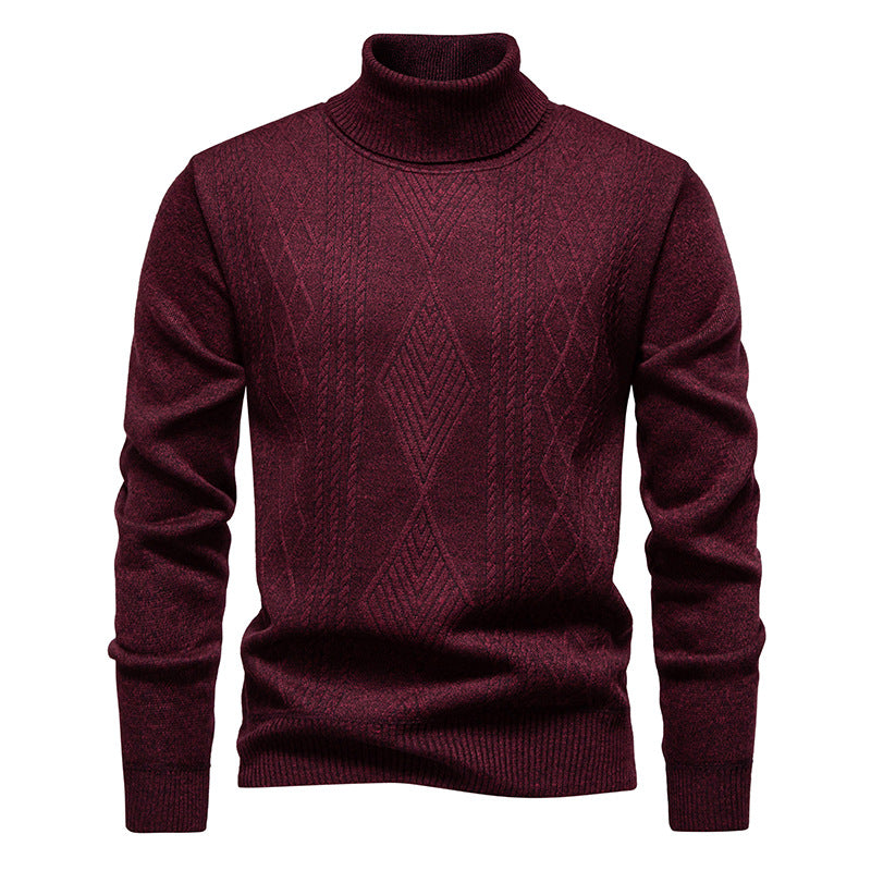 Herren nan Feinstrick-Rollkragenpullover mit strukturierter Zopfmuster-Struktur und körpernahem Schnitt R&B