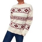 Damen Winterpullover mit festlichem Schneemuster und weichem Strick R&B