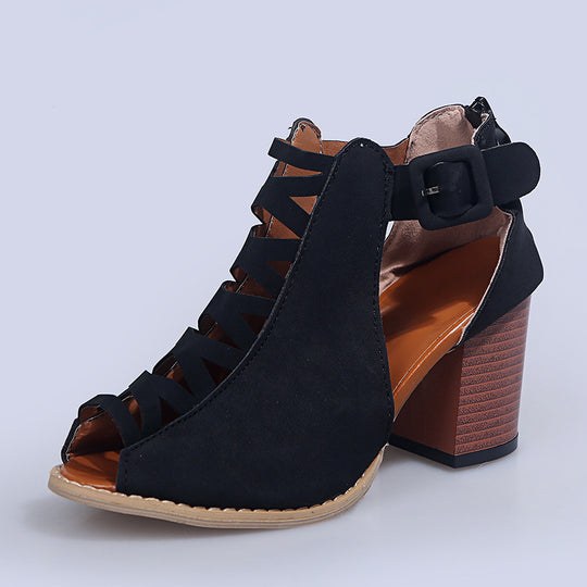 Damen Peep-Toe Stiefeletten im Schnürdesign mit Blockabsatz R&B