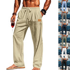 Herren nan lässige Leinen-Relaxhose mit weitem Bein, Tunnelzugbund und tiefen Eingrifftaschen R&B