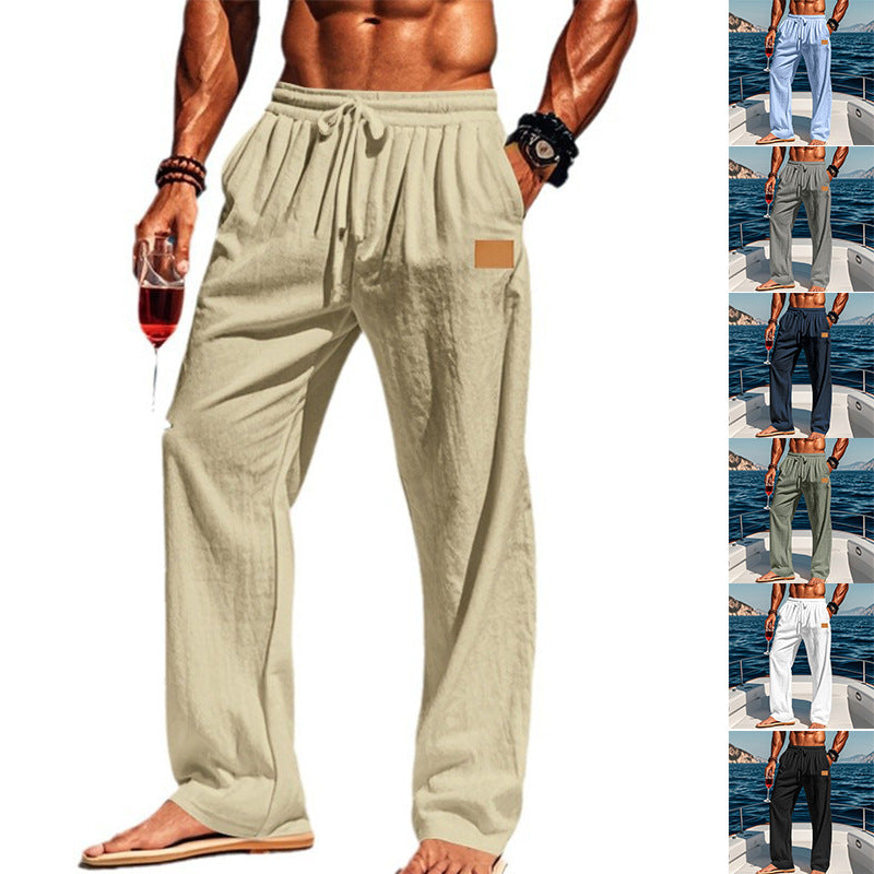 Herren nan lässige Leinen-Relaxhose mit weitem Bein, Tunnelzugbund und tiefen Eingrifftaschen R&B